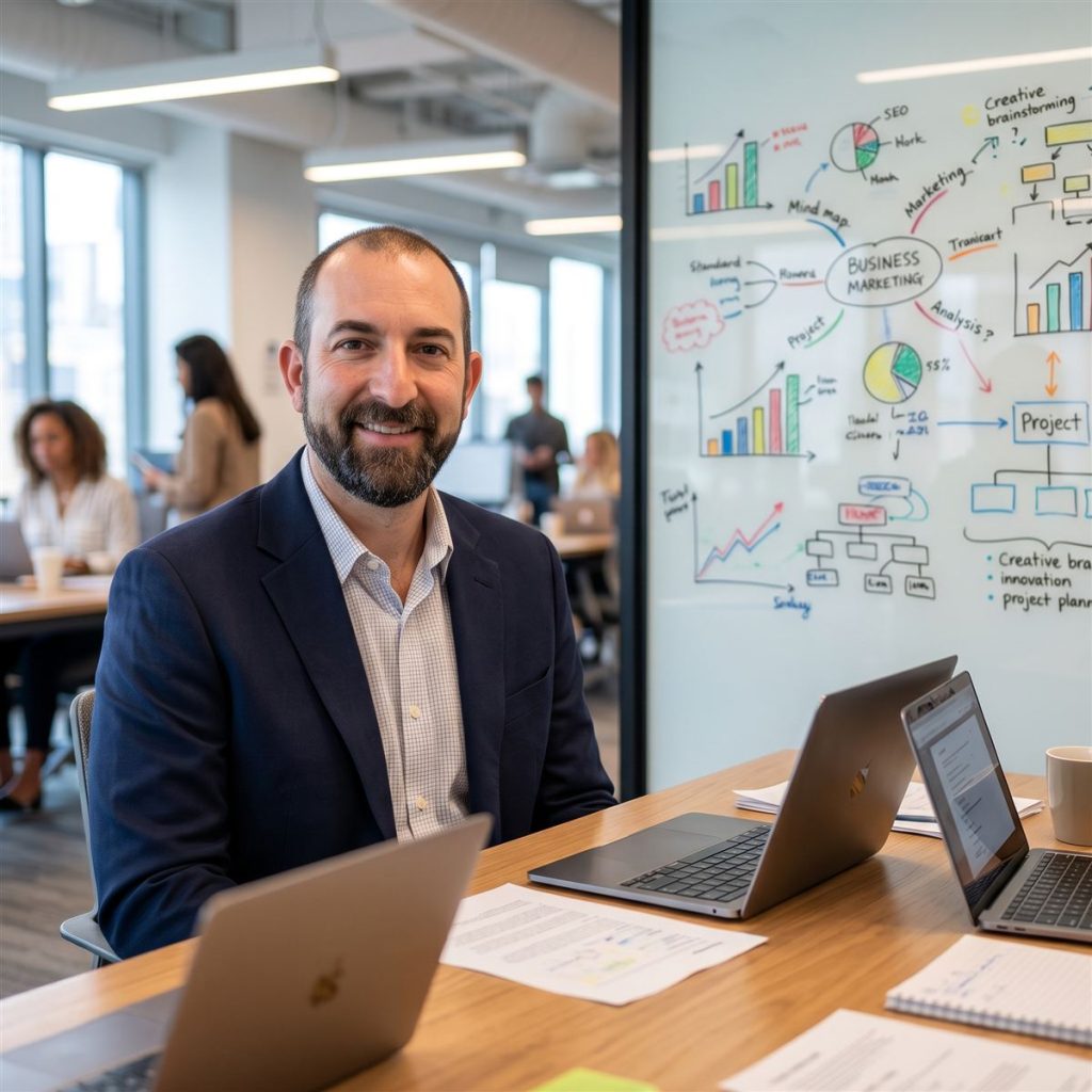 Y. John Ararat with a team in an open-plan workspace